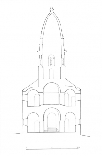 Coupe transversale sur la travée sous clocher. © Région Bourgogne-Franche-Comté, Inventaire du patrimoine