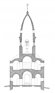 Coupe transversale sur la travée sous clocher. © Région Bourgogne-Franche-Comté, Inventaire du patrimoine