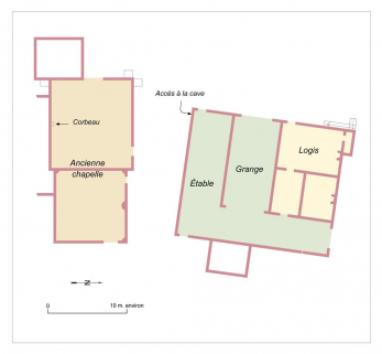 Plan schématique des distributions et affectations des volumes. © Région Bourgogne-Franche-Comté, Inventaire du patrimoine