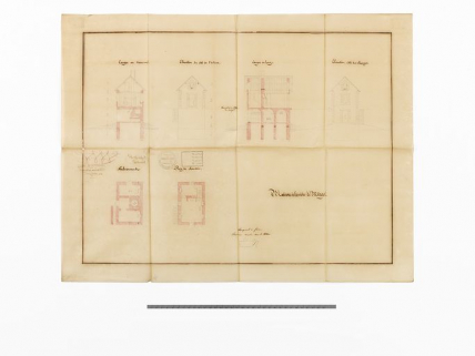 "Maison éclusière de Mingot". Plan, coupe et élévation. (Calque ; 64,5 x 50, Archives VNF-direction territoriale Centre-Bourgogne ; subdivision de Corbigny) © Région Bourgogne-Franche-Comté, Inventaire du patrimoine