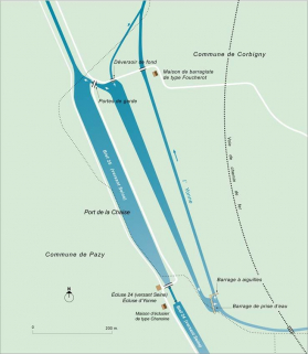 Carte schématique de la prise d'eau de la Chaise. © Région Bourgogne-Franche-Comté, Inventaire du patrimoine