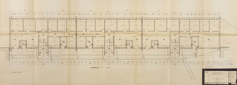 Bâtiment A à K : troisième tranche de 52 logements, bâtiment F, plan du sous-sol ; L. Robert, G. Denise, avril 1963. (Archives municipales Cosne-Cours-sur-Loire, 200 W 20 - PC 821) © Région Bourgogne-Franche-Comté, Inventaire du patrimoine