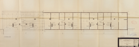 Bâtiment A à K : troisième tranche de 52 logements, bâtiment F, plan des combles ; L. Robert, G. Denise, avril 1963. (Archives municipales Cosne-Cours-sur-Loire, 200 W 20 - PC 821) © Région Bourgogne-Franche-Comté, Inventaire du patrimoine