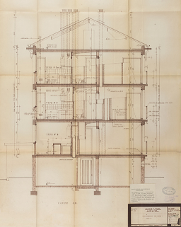 Bâtiment A à K : deuxième tranche, bâtiment E, coupe ; L. Robert, G. Denise, septembre 1962. (Archives municipales Cosne-Cours-sur-Loire, 200 W 12 - PC 592) © Région Bourgogne-Franche-Comté, Inventaire du patrimoine