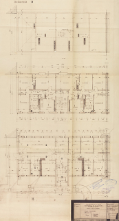 Bâtiment A à K : première tranche de 48 logements, bâtiment D, plans du sous-sol, d'étage courant et des combles ; L. Robert, G. Denise, décembre 1961. (Archives municipales Cosne-Cours-sur-Loire, 200 W 11 - PC 542) © Région Bourgogne-Franche-Comté, Inventaire du patrimoine