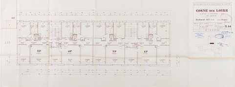 Opération de 226 logements : bâtiment B3, plan du deuxième, troisième et quatrième étages ; J. Louria, F. Sonnet, avril 1969. (Archives municipales Cosne-Cours-sur-Loire, 200 W 117 - PC 1015) © Région Bourgogne-Franche-Comté, Inventaire du patrimoine