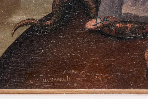 Détail du tableau de la Vierge de l'Apocalypse : signature et date. © Région Bourgogne-Franche-Comté, Inventaire du patrimoine