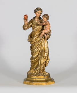 Statue de la Vierge à l'Enfant conservée dans la chapelle du presbytère. © Région Bourgogne-Franche-Comté, Inventaire du patrimoine