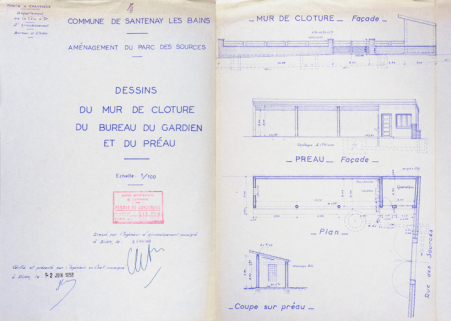 Mur de clôture du jardin des sources (1958). © Région Bourgogne-Franche-Comté, Inventaire du patrimoine Mur de clôture du jardin des sources (1958). © Région Bourgogne-Franche-Comté, Inventaire du patrimoine