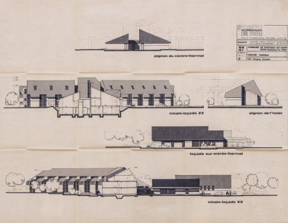 Elévations et coupes de l'édifice projeté. © Région Bourgogne-Franche-Comté, Inventaire du patrimoine Elévations et coupes de l'édifice projeté. © Région Bourgogne-Franche-Comté, Inventaire du patrimoine