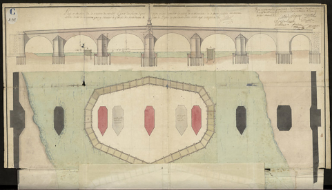 Plan et élévation de la manière de rétablir le pont de Seurre. 1731. © CD21/F.PETOT/2019 Plan et élévation de la manière de rétablir le pont de Seurre. 1731. © CD21/F.PETOT/2019