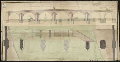 Plan et élévation de la manière de rétablir le pont de Seurre. 1731. © CD21/F.PETOT/2019 Plan et élévation de la manière de rétablir le pont de Seurre. 1731. © CD21/F.PETOT/2019