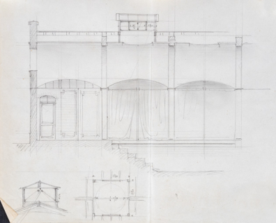 Piscine, projet, coupe longitudinale partielle (vers 1866). © Région Bourgogne-Franche-Comté, Inventaire du patrimoine Piscine, projet, coupe longitudinale partielle (vers 1866). © Région Bourgogne-Franche-Comté, Inventaire du patrimoine