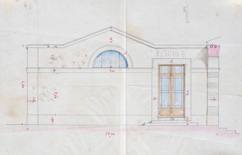 Piscine, projet, façade nord (vers 1866). © Région Bourgogne-Franche-Comté, Inventaire du patrimoine Piscine, projet, façade nord (vers 1866). © Région Bourgogne-Franche-Comté, Inventaire du patrimoine