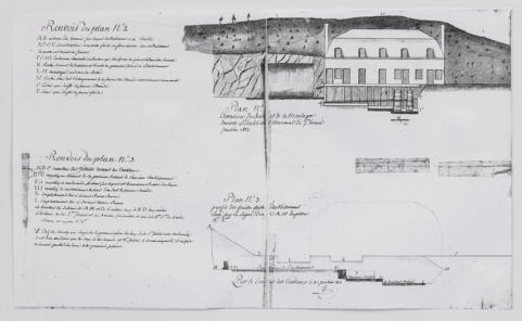 Élévation du premier établissement thermal après les travaux des années 1810. © Région Bourgogne-Franche-Comté, Inventaire du patrimoine Élévation du premier établissement thermal après les travaux des années 1810. © Région Bourgogne-Franche-Comté, Inventaire du patrimoine