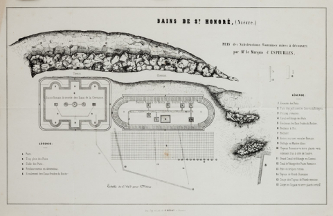 Plan de restitution des thermes antiques. © Région Bourgogne-Franche-Comté, Inventaire du patrimoine Plan de restitution des thermes antiques. © Région Bourgogne-Franche-Comté, Inventaire du patrimoine