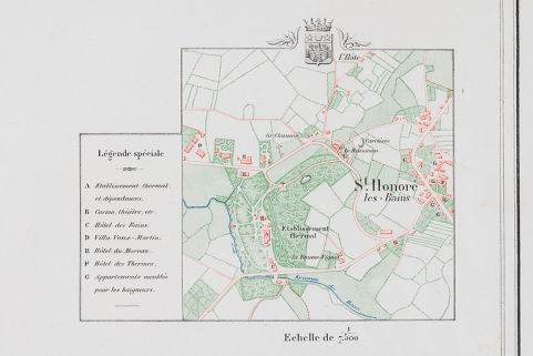 Situation de la villa dans le quartier thermal en 1878. © Région Bourgogne-Franche-Comté, Inventaire du patrimoine Situation de la villa dans le quartier thermal en 1878. © Région Bourgogne-Franche-Comté, Inventaire du patrimoine