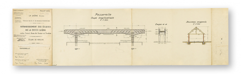 Agrandissement des écluses de la petite Saône entre Saint-Jean-de-Losne et Verdun. Ecluse de Verdun. Passerelle. © Région Bourgogne-Franche-Comté, Inventaire du patrimoine