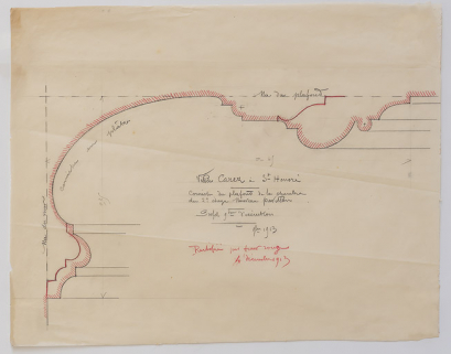 Profil de la corniche du plafond de la chambre du deuxième étage. © Région Bourgogne-Franche-Comté, Inventaire du patrimoine