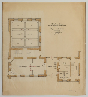 Plan partiel du rez-de-chaussée, projet d'Auguste Palet (vers 1921) pour la petite salle à manger, le salon et le bureau. © Région Bourgogne-Franche-Comté, Inventaire du patrimoine