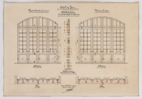 Portes extérieures du bureau (ancien passage), projet d'Auguste Palet (1921). © Région Bourgogne-Franche-Comté, Inventaire du patrimoine