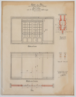 Mur séparant la petite salle à manger et le salon, projet d'Auguste Palet (1921). © Région Bourgogne-Franche-Comté, Inventaire du patrimoine