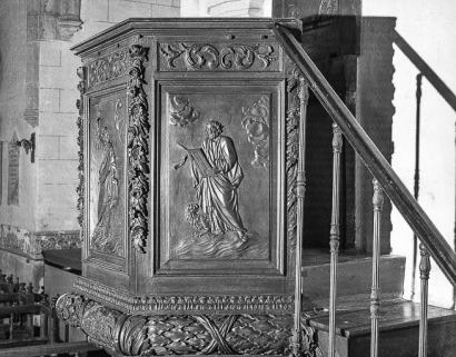 Détail de la cuve : saint Marc. © Région Bourgogne-Franche-Comté, Inventaire du patrimoine