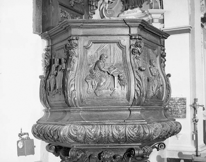 Détail de la cuve : panneau saint Marc. © Région Bourgogne-Franche-Comté, Inventaire du patrimoine