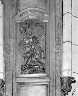 Détail de la cuve : panneau représentant saint Jean-Baptiste. © Région Bourgogne-Franche-Comté, Inventaire du patrimoine