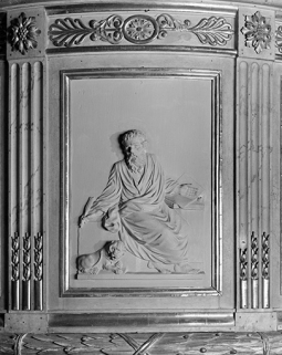 Détail de la cuve : panneau saint Marc. © Région Bourgogne-Franche-Comté, Inventaire du patrimoine