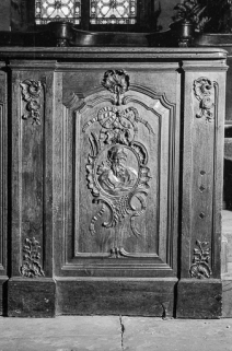 Devant de stalles : saint Luc. © Région Bourgogne-Franche-Comté, Inventaire du patrimoine