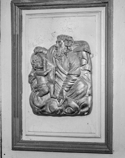 Détail panneau de la cuve : saint Matthieu. © Région Bourgogne-Franche-Comté, Inventaire du patrimoine