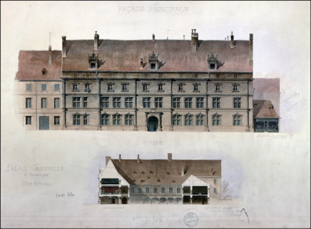 Façade principale et coupe. © Région Bourgogne-Franche-Comté, Inventaire du Patrimoine Façade principale et coupe. © Région Bourgogne-Franche-Comté, Inventaire du Patrimoine