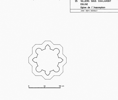 Détail : coupe d'un pilier de la croisée du transept  par J.-M. Demoly, 1975. © Région Bourgogne-Franche-Comté, Inventaire du patrimoine