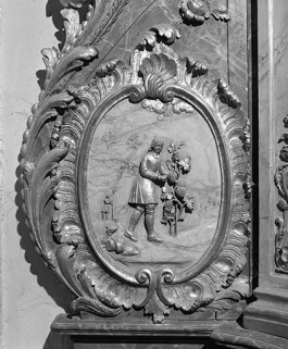 Détail de l'autel secondaire sud : relief de saint Vernier. © Région Bourgogne-Franche-Comté, Inventaire du patrimoine