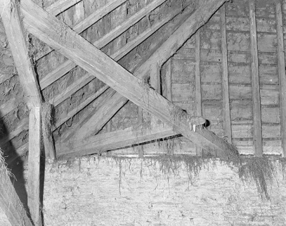 Détail de la charpente au niveau d'une demi-croupe. © Région Bourgogne-Franche-Comté, Inventaire du patrimoine