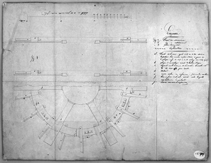 Dessin d'une roue hydraulique, s.d. [milieu 19e siècle]. © Région Bourgogne-Franche-Comté, Inventaire du patrimoine
