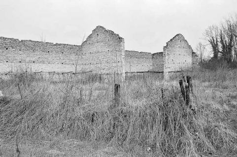 Vestiges des remises (?) sur le mur d'enceinte nord en 1979. © Région Bourgogne-Franche-Comté, Inventaire du patrimoine