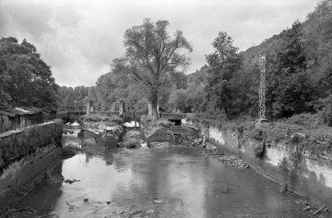 Le vannage et les coursiers en ruines en 1980. © Région Bourgogne-Franche-Comté, Inventaire du patrimoine