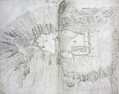 Plan du château de Joux (double page), tiré de l'Atlas 106. © Région Bourgogne-Franche-Comté, Inventaire du patrimoine