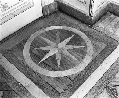 Détail d'un décor du parquet en marquetterie du grand salon. © Région Bourgogne-Franche-Comté, Inventaire du patrimoine