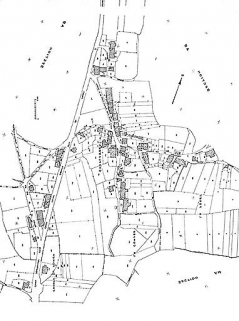 Cadastre avec position des fermes repérées et des fermes sélectionnées. Cadastre de 1959, section AD. © Région Bourgogne-Franche-Comté, Inventaire du patrimoine