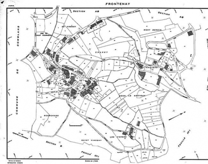 Cadastre avec position des fermes repérées et sélectionnées. Cadastre de 1958, section AC. © Région Bourgogne-Franche-Comté, Inventaire du patrimoine