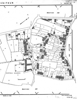 Cadastre avec position des maisons et des fermes repérées et sélectionnées. Cadastre de 1961, section AH. © Région Bourgogne-Franche-Comté, Inventaire du patrimoine