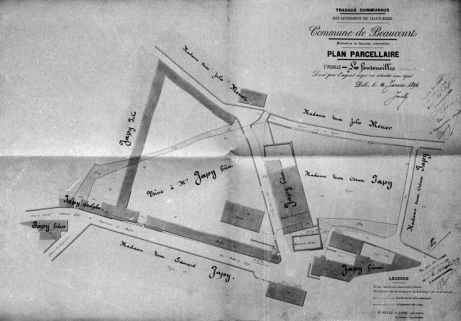 Plan-masse de l'usine des Fonteneilles [extrait du plan parcellaire]. © Région Bourgogne-Franche-Comté, Inventaire du patrimoine