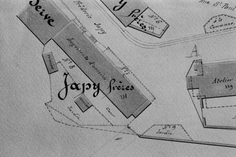 Plan-masse de logements ouvriers [extrait du plan parcellaire]. © Région Bourgogne-Franche-Comté, Inventaire du patrimoine