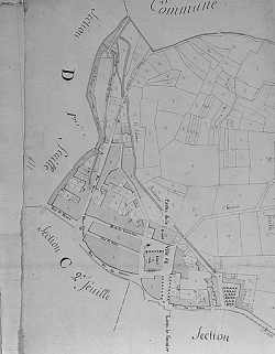 Plan d'une partie de l'agglomération en 1809 : extrait de l'Atlas cadastral de Lons, section A. © Région Bourgogne-Franche-Comté, Inventaire du patrimoine
