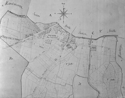 Plan d'une partie de l'agglomération en 1809 : extrait de l'Atlas cadastral de Lons, section D. © Région Bourgogne-Franche-Comté, Inventaire du patrimoine