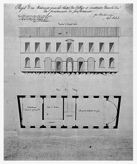 Plan et élévation du bâtiment annexe construit après 1828. © Région Bourgogne-Franche-Comté, Inventaire du patrimoine