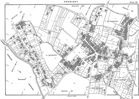 Plan cadastral 1971, AB. échelle 1/1000. © Région Bourgogne-Franche-Comté, Inventaire du patrimoine